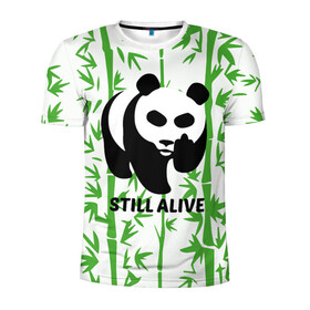 Мужская футболка 3D спортивная с принтом Still Alive в Санкт-Петербурге, 100% полиэстер с улучшенными характеристиками | приталенный силуэт, круглая горловина, широкие плечи, сужается к линии бедра | alive | bamboo | green | greenpeace | panga | peace | still | бамбук | грин | гринпис | живая | живой | зеленый | мир | панда | панды | пис