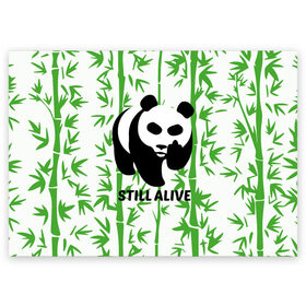 Поздравительная открытка с принтом Still Alive в Санкт-Петербурге, 100% бумага | плотность бумаги 280 г/м2, матовая, на обратной стороне линовка и место для марки
 | alive | bamboo | green | greenpeace | panga | peace | still | бамбук | грин | гринпис | живая | живой | зеленый | мир | панда | панды | пис