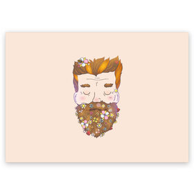 Поздравительная открытка с принтом Бородач в Санкт-Петербурге, 100% бумага | плотность бумаги 280 г/м2, матовая, на обратной стороне линовка и место для марки
 | beard | beards | hipster | man | men | борода | бородач | бородачей | бороды | культ | люблю | пчела | усы | хипстер | цветы | чел | человек