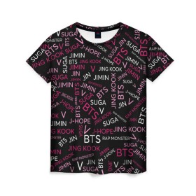 Женская футболка 3D с принтом BTS в Санкт-Петербурге, 100% полиэфир ( синтетическое хлопкоподобное полотно) | прямой крой, круглый вырез горловины, длина до линии бедер | bangtan boys | beyond the scene | bts | k pop | music | арэм | ви | джей хоуп | джин | музыка | состав | сюга | чимин | чонгук