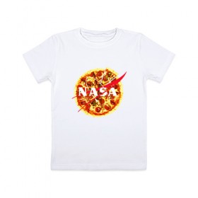 Детская футболка хлопок с принтом NASA Pizza в Санкт-Петербурге, 100% хлопок | круглый вырез горловины, полуприлегающий силуэт, длина до линии бедер | 