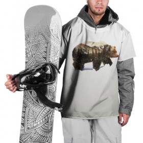 Накидка на куртку 3D с принтом Лесной Медведь в Санкт-Петербурге, 100% полиэстер |  | bear | bears | forest | snow | tree | trees | winter | гора | горы | деревья | зима | лес | лесной | медведи | медведь | мишка | мишки | снег