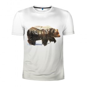 Мужская футболка 3D спортивная с принтом Лесной Медведь в Санкт-Петербурге, 100% полиэстер с улучшенными характеристиками | приталенный силуэт, круглая горловина, широкие плечи, сужается к линии бедра | bear | bears | forest | snow | tree | trees | winter | гора | горы | деревья | зима | лес | лесной | медведи | медведь | мишка | мишки | снег