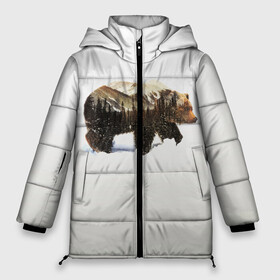 Женская зимняя куртка 3D с принтом Лесной Медведь в Санкт-Петербурге, верх — 100% полиэстер; подкладка — 100% полиэстер; утеплитель — 100% полиэстер | длина ниже бедра, силуэт Оверсайз. Есть воротник-стойка, отстегивающийся капюшон и ветрозащитная планка. 

Боковые карманы с листочкой на кнопках и внутренний карман на молнии | bear | bears | forest | snow | tree | trees | winter | гора | горы | деревья | зима | лес | лесной | медведи | медведь | мишка | мишки | снег