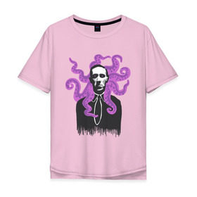 Мужская футболка хлопок Oversize с принтом Лавкрафт в Санкт-Петербурге, 100% хлопок | свободный крой, круглый ворот, “спинка” длиннее передней части | cthulhu | cthulhu fhtagn | lovecraft | ктулху