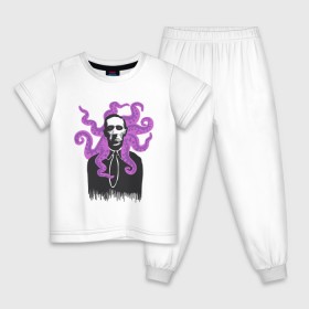 Детская пижама хлопок с принтом Лавкрафт в Санкт-Петербурге, 100% хлопок |  брюки и футболка прямого кроя, без карманов, на брюках мягкая резинка на поясе и по низу штанин
 | cthulhu | cthulhu fhtagn | lovecraft | ктулху