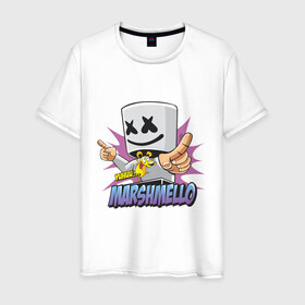 Мужская футболка хлопок с принтом Marshmello в Санкт-Петербурге, 100% хлопок | прямой крой, круглый вырез горловины, длина до линии бедер, слегка спущенное плечо. | dj | marshmello | marshmelo | в маске | диджей | клубная | клубняк | маршмелло | маршмеллоу | маршмело | маршмэллоу | музыка | электронная
