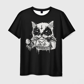 Мужская футболка 3D с принтом Dark Cat в Санкт-Петербурге, 100% полиэфир | прямой крой, круглый вырез горловины, длина до линии бедер | cat | cats | dark | kitten | kitty | pussy | satan | дикий | злой | кот | котенок | котик | котики | коты | котята | кошка | кошки | мрачный | сатанист | черный