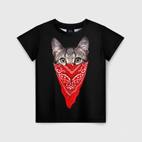Детская футболка 3D с принтом Gangsta Cat в Санкт-Петербурге, 100% гипоаллергенный полиэфир | прямой крой, круглый вырез горловины, длина до линии бедер, чуть спущенное плечо, ткань немного тянется | cat | cats | gangsta | kitten | kitty | pussy | гангстер | кот | котенок | котик | котики | коты | котята | кошка | кошки | платок