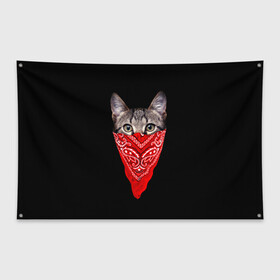 Флаг-баннер с принтом Gangsta Cat в Санкт-Петербурге, 100% полиэстер | размер 67 х 109 см, плотность ткани — 95 г/м2; по краям флага есть четыре люверса для крепления | cat | cats | gangsta | kitten | kitty | pussy | гангстер | кот | котенок | котик | котики | коты | котята | кошка | кошки | платок