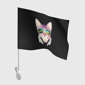Флаг для автомобиля с принтом Кот в Наушниках в Санкт-Петербурге, 100% полиэстер | Размер: 30*21 см | cat | cats | kitten | kitty | pussy | диджей | кот | котенок | котик | котики | коты | котята | кошка | кошки | наушники | очки