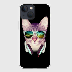Чехол для iPhone 13 mini с принтом Кот в Наушниках в Санкт-Петербурге,  |  | cat | cats | kitten | kitty | pussy | диджей | кот | котенок | котик | котики | коты | котята | кошка | кошки | наушники | очки