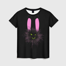 Женская футболка 3D с принтом Мрачный Зайчик в Санкт-Петербурге, 100% полиэфир ( синтетическое хлопкоподобное полотно) | прямой крой, круглый вырез горловины, длина до линии бедер | creepy | ear | ears | rabbit | rabbits | scary | spooky | жуткий | зайцы | зайчик | зайчики | заяц | кролик | кролики | мрачный | страшный | ухо | уши | ушки