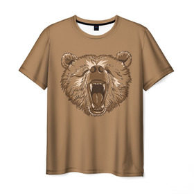 Мужская футболка 3D с принтом Бурый Медведь в Санкт-Петербурге, 100% полиэфир | прямой крой, круглый вырез горловины, длина до линии бедер | bear | bears | brown | russia | russian | бурый | коричневый | косматый | лапы | медведи | медведь | россия | русский | хвост | хищник