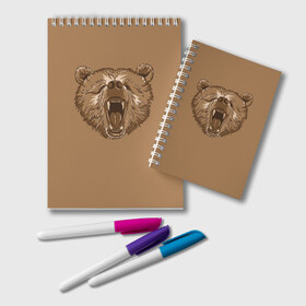 Блокнот с принтом Бурый Медведь в Санкт-Петербурге, 100% бумага | 48 листов, плотность листов — 60 г/м2, плотность картонной обложки — 250 г/м2. Листы скреплены удобной пружинной спиралью. Цвет линий — светло-серый
 | Тематика изображения на принте: bear | bears | brown | russia | russian | бурый | коричневый | косматый | лапы | медведи | медведь | россия | русский | хвост | хищник