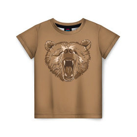Детская футболка 3D с принтом Бурый Медведь в Санкт-Петербурге, 100% гипоаллергенный полиэфир | прямой крой, круглый вырез горловины, длина до линии бедер, чуть спущенное плечо, ткань немного тянется | Тематика изображения на принте: bear | bears | brown | russia | russian | бурый | коричневый | косматый | лапы | медведи | медведь | россия | русский | хвост | хищник