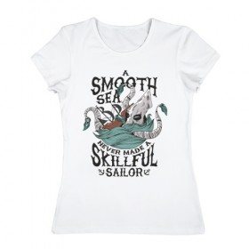 Женская футболка хлопок с принтом Кракен в Санкт-Петербурге, 100% хлопок | прямой крой, круглый вырез горловины, длина до линии бедер, слегка спущенное плечо | для отдыха | кракен | летние | летняя | лето | море | морская | морские | морское чудовище | океан | осьминог