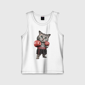 Детская майка хлопок с принтом Кот боксёр в Санкт-Петербурге,  |  | Тематика изображения на принте: боец | бокс | боксёр | кот | котёнок | кошак | кошка | кулак | спорт | шорты