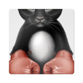 Магнит виниловый Квадрат с принтом Котёнок боксёр в Санкт-Петербурге, полимерный материал с магнитным слоем | размер 9*9 см, закругленные углы | боец | бокс | боксёр | кот | котёнок | кошак | кошка | кулак | спорт | шорты