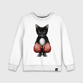 Детский свитшот хлопок с принтом Котёнок боксёр в Санкт-Петербурге, 100% хлопок | круглый вырез горловины, эластичные манжеты, пояс и воротник | боец | бокс | боксёр | кот | котёнок | кошак | кошка | кулак | спорт | шорты