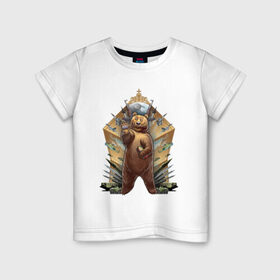 Детская футболка хлопок с принтом Привет из России в Санкт-Петербурге, 100% хлопок | круглый вырез горловины, полуприлегающий силуэт, длина до линии бедер | военные | империя | матрёшка | медведь | оружие | ракета | русь | самолёт | танк