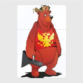 Магнитный плакат 2Х3 с принтом Мишка с футляром в Санкт-Петербурге, Полимерный материал с магнитным слоем | 6 деталей размером 9*9 см | балалайка | красный | медведь | патриот | россия | русь | ушанка | футляр