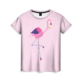 Женская футболка 3D с принтом Фламинго в Санкт-Петербурге, 100% полиэфир ( синтетическое хлопкоподобное полотно) | прямой крой, круглый вырез горловины, длина до линии бедер | bird | birds | fly | wing | wings | клюв | когти | крыло | крылышки | крылья | полет | птица | птицы | птичка | птички | фламинго