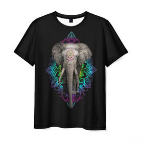 Мужская футболка 3D с принтом Индийский Слон в Санкт-Петербурге, 100% полиэфир | прямой крой, круглый вырез горловины, длина до линии бедер | africa | elephant | elephants | india | ornament | pattern | skin | tusks | африка | бивни | индия | кожа | орнамент | слон | слоненок | слоник | слоники | слоны | слонята | узор | хобот
