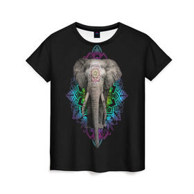 Женская футболка 3D с принтом Индийский Слон в Санкт-Петербурге, 100% полиэфир ( синтетическое хлопкоподобное полотно) | прямой крой, круглый вырез горловины, длина до линии бедер | africa | elephant | elephants | india | ornament | pattern | skin | tusks | африка | бивни | индия | кожа | орнамент | слон | слоненок | слоник | слоники | слоны | слонята | узор | хобот