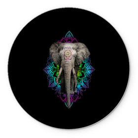 Коврик для мышки круглый с принтом Индийский Слон в Санкт-Петербурге, резина и полиэстер | круглая форма, изображение наносится на всю лицевую часть | Тематика изображения на принте: africa | elephant | elephants | india | ornament | pattern | skin | tusks | африка | бивни | индия | кожа | орнамент | слон | слоненок | слоник | слоники | слоны | слонята | узор | хобот