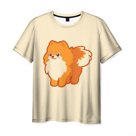 Мужская футболка 3D с принтом Шпиц в Санкт-Петербурге, 100% полиэфир | прямой крой, круглый вырез горловины, длина до линии бедер | dog | dogs | пес | псы | пушистик | собака | собакен | собаки | собачка | собачки | шпиц | щенки | щенок | щеночек | щеночки