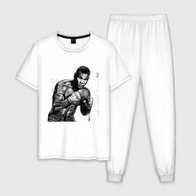 Мужская пижама хлопок с принтом Myke Tyson 8 в Санкт-Петербурге, 100% хлопок | брюки и футболка прямого кроя, без карманов, на брюках мягкая резинка на поясе и по низу штанин
 | myke tyson | бокс | боксер | железный майк | нокаут