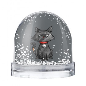 Водяной шар с принтом Кот бедолага в Санкт-Петербурге, Пластик | Изображение внутри шара печатается на глянцевой фотобумаге с двух сторон | кот | череп | черный