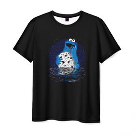 Мужская футболка 3D с принтом Cookie monster в Санкт-Петербурге, 100% полиэфир | прямой крой, круглый вырез горловины, длина до линии бедер | cookie | cookiemonster | delicious | eat | monster | yummy | еда | куки | кукимонстр | монстр | печенье | сладости | улица | улицасезам