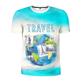 Мужская футболка 3D спортивная с принтом Путешествуй! в Санкт-Петербурге, 100% полиэстер с улучшенными характеристиками | приталенный силуэт, круглая горловина, широкие плечи, сужается к линии бедра | travel | башня | глобус | город | море | париж | пляж | путешествия | страна