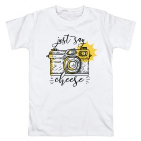 Мужская футболка хлопок с принтом Фотоаппарат в Санкт-Петербурге, 100% хлопок | прямой крой, круглый вырез горловины, длина до линии бедер, слегка спущенное плечо. | скажи сыр | фото | фотоаппарат | фотограф