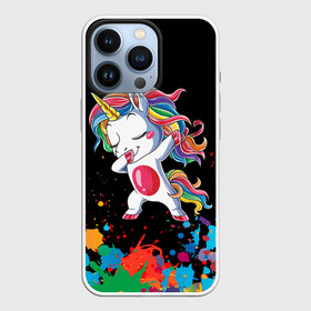 Чехол для iPhone 13 Pro с принтом Радужный единорог в Санкт-Петербурге,  |  | dab | dab единорог | dabbing unicorn | unicorn | брызги красок | единорог радуга | краски | прикольные картинки | радуга | радужные краски | радужный единорог