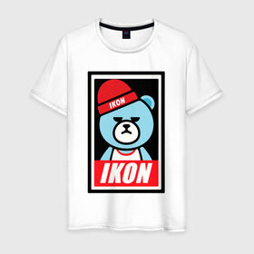 Мужская футболка хлопок с принтом IKON bear в Санкт-Петербурге, 100% хлопок | прямой крой, круглый вырез горловины, длина до линии бедер, слегка спущенное плечо. | Тематика изображения на принте: ikon | k pop | return | айкон