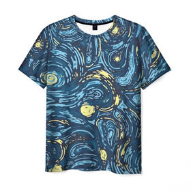 Мужская футболка 3D с принтом Ван Гог. Звездная Ночь в Санкт-Петербурге, 100% полиэфир | прямой крой, круглый вырез горловины, длина до линии бедер | Тематика изображения на принте: вангог | живопись | искусство | картина | краска | синий | художник