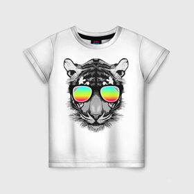 Детская футболка 3D с принтом Пляжный Тигр в Санкт-Петербурге, 100% гипоаллергенный полиэфир | прямой крой, круглый вырез горловины, длина до линии бедер, чуть спущенное плечо, ткань немного тянется | africa | beach | desert | ocean | predator | sea | sun | tiger | tigers | африка | море | океан | очки | пляж | пустыня | солнце | тигр | тигренок | тигрица | тигрицы | тигры | тигрята | хищник
