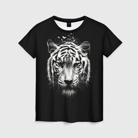 Женская футболка 3D с принтом Dark Tiger в Санкт-Петербурге, 100% полиэфир ( синтетическое хлопкоподобное полотно) | прямой крой, круглый вырез горловины, длина до линии бедер | africa | creepy | dark | desert | predator | scary | tiger | tigers | африка | жуткий | мрачный | пустыня | страшный | тигр | тигренок | тигрица | тигрицы | тигры | тигрята | хищник