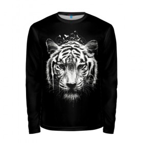 Мужской лонгслив 3D с принтом Dark Tiger в Санкт-Петербурге, 100% полиэстер | длинные рукава, круглый вырез горловины, полуприлегающий силуэт | africa | creepy | dark | desert | predator | scary | tiger | tigers | африка | жуткий | мрачный | пустыня | страшный | тигр | тигренок | тигрица | тигрицы | тигры | тигрята | хищник