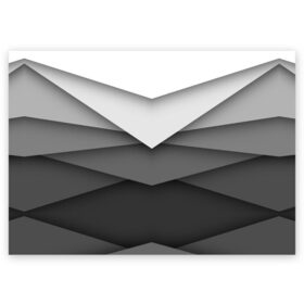 Поздравительная открытка с принтом Бумажные полосы в Санкт-Петербурге, 100% бумага | плотность бумаги 280 г/м2, матовая, на обратной стороне линовка и место для марки
 | белый | геометрия | полосы | серый | треугольник | черный