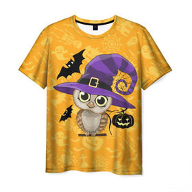 Мужская футболка 3D с принтом Совушка и хэллоуин в Санкт-Петербурге, 100% полиэфир | прямой крой, круглый вырез горловины, длина до линии бедер | halloween | летучая мышь | подарок на хэллоуин | прикольная сова | сова | сова и хэллоуин | совушка | тыква | тыква на хэллоуин | хэллоуин