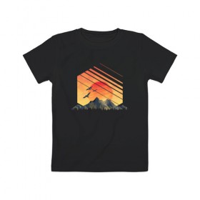 Детская футболка хлопок с принтом Закат солнца над горами в Санкт-Петербурге, 100% хлопок | круглый вырез горловины, полуприлегающий силуэт, длина до линии бедер | 