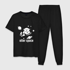 Мужская пижама хлопок с принтом Otter Space в Санкт-Петербурге, 100% хлопок | брюки и футболка прямого кроя, без карманов, на брюках мягкая резинка на поясе и по низу штанин
 | Тематика изображения на принте: alien | earth | express | futurama | galaxy | moon | nasa | planet | space | star | ufo | world | астронавт | вселенная | гагарин | галактика | звезда | звезды | земля | инопл | космонавт | космос | луна | мир | наса | небо | нло | планета