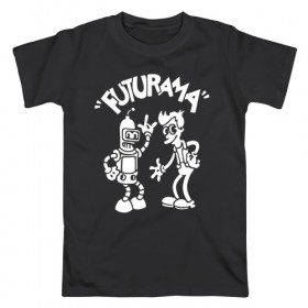Мужская футболка хлопок с принтом Futurama - Cartoon в Санкт-Петербурге, 100% хлопок | прямой крой, круглый вырез горловины, длина до линии бедер, слегка спущенное плечо. | Тематика изображения на принте: bender | fry | futurama | planet express | бендер | зойдберг | лила | фрай | футурама