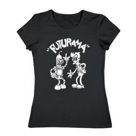 Женская футболка хлопок с принтом Futurama - Cartoon в Санкт-Петербурге, 100% хлопок | прямой крой, круглый вырез горловины, длина до линии бедер, слегка спущенное плечо | Тематика изображения на принте: bender | fry | futurama | planet express | бендер | зойдберг | лила | фрай | футурама