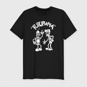 Мужская футболка хлопок Slim с принтом Futurama - Cartoon  в Санкт-Петербурге, 92% хлопок, 8% лайкра | приталенный силуэт, круглый вырез ворота, длина до линии бедра, короткий рукав | Тематика изображения на принте: bender | fry | futurama | planet express | бендер | зойдберг | лила | фрай | футурама