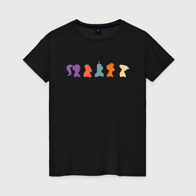 Женская футболка хлопок с принтом Futurama characters в Санкт-Петербурге, 100% хлопок | прямой крой, круглый вырез горловины, длина до линии бедер, слегка спущенное плечо | bender | fry | futurama | planet express | бендер | гипножаба | зойдберг | лила | фрай | футурама